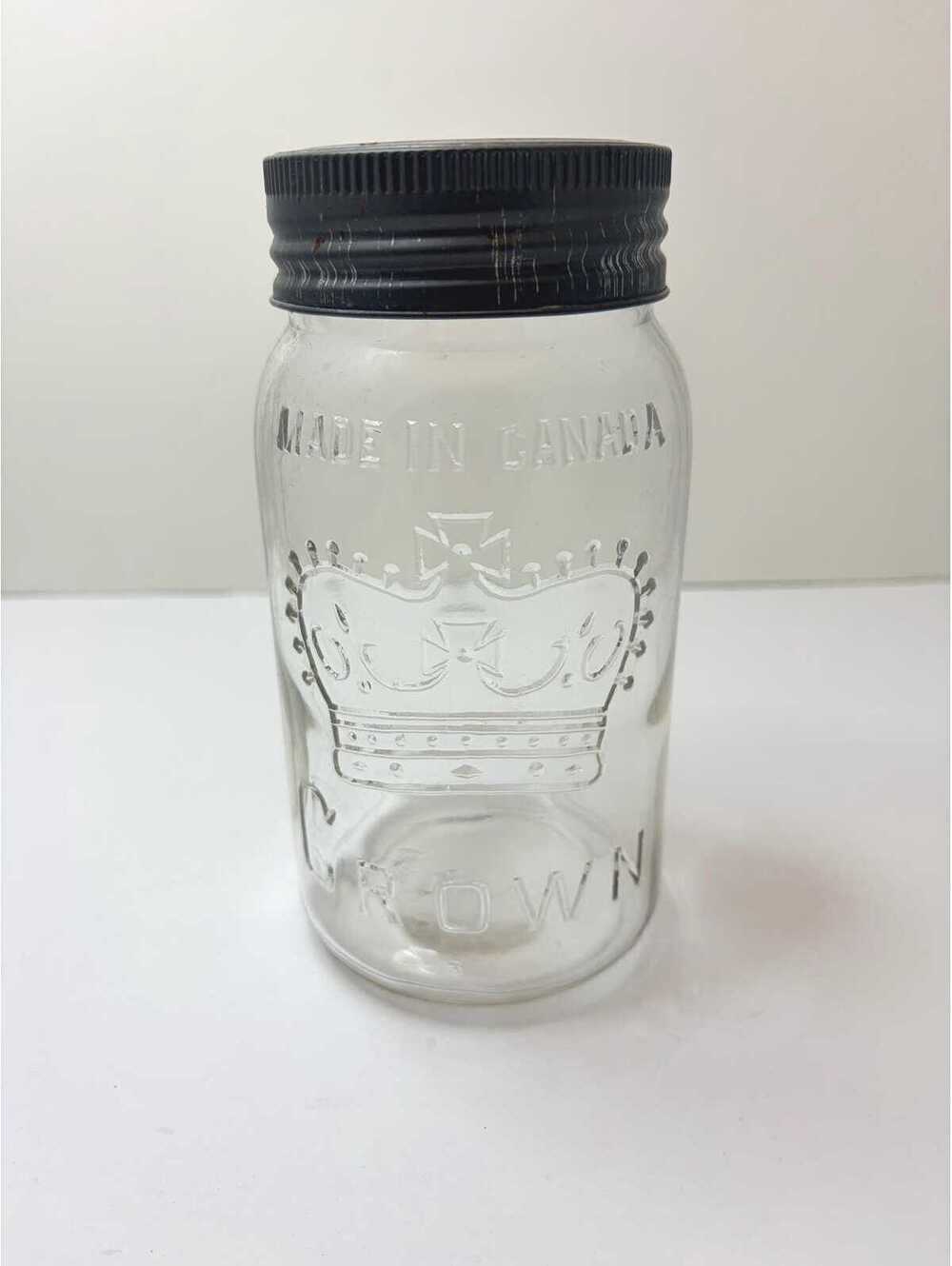 Vintage Crown Made in Canada Glass Canning Jar with Original Glass Lid